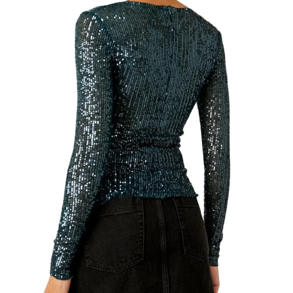 Free People Gold Rush Sparkling Green Long Sleeve top - Picture 6 of 6